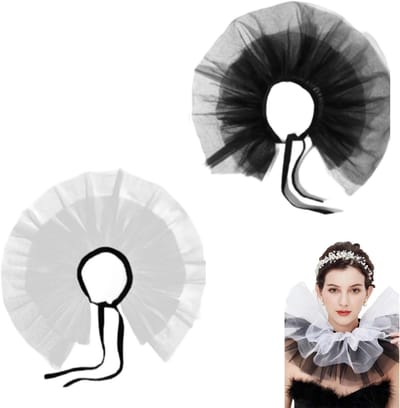 2 Stuks Victoriaanse Kraag met Ruches voor Halloween, Carnaval en Kostuumaccessoires - Perfect voor Feestjes en Rollenspellen