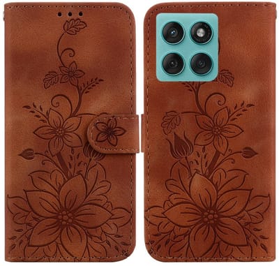 Coverup Hoesje - Geschikt voor Motorola Edge 60 / 60 Fusion Hoesje - Coverup Bloemen Book Case - Bruin