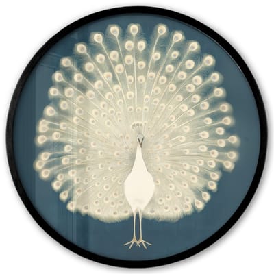 Poster in lijst Rond - Fotolijst 40x40 cm - Posters - Vogel - Blauw - Vintage - Ronde posterlijst zwart - Decoratie - Wanddecoratie woonkamer - Muurdecoratie slaapkamer