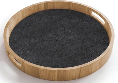 Dienblad rond 40x40 cm - Schootdienblad hout - Donkergrijs - Asfaltstructuur - Ruw - Borrelplank rechthoek - Plateau houten dienbladen
