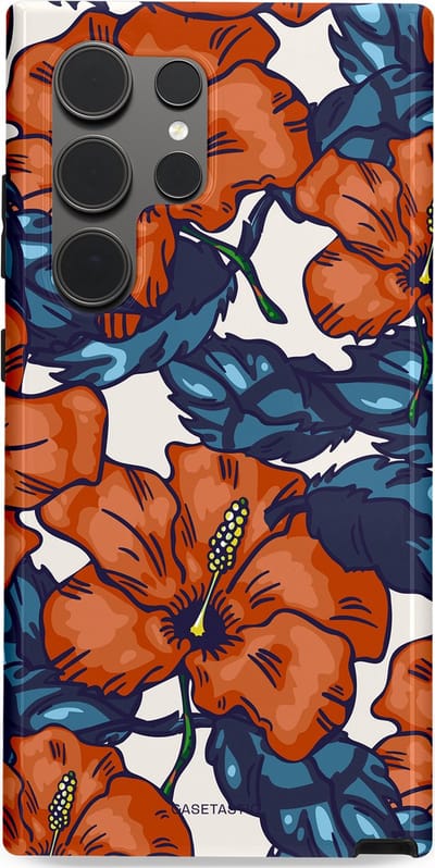 Casetastic hoesje geschikt voor Samsung Galaxy S24 Ultra - Dubbellaagse bescherming - Exotische paradijs - Fashion Case - Terracotta Donkerblauw Bruin Donkergrijs