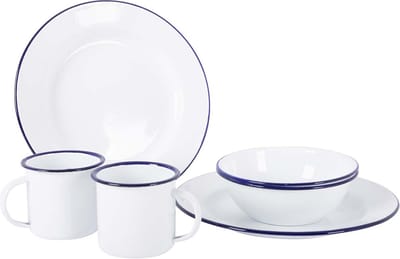 Bo-Camp - Servies - Emaille - 6 Stuks - Wit/Blauw
