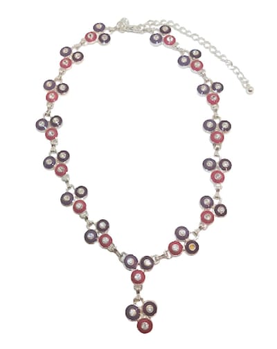 Ketting - Retro fashion, the 90's are back - Verstelbaar - Zilverkleurig, roze, paars