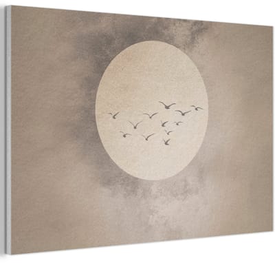 Akoestisch wandpaneel 60x40 cm - Vilt schilderij Vogel - Beige - Japandi - Akoestische panelen - Geluidsdempende wanddecoratie - Geluidsisolatie woonkamer - Muurdecoratie geluidspanelen