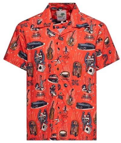 King Kerosin Rock-'n-roll Hawaiian Shirt Heren Shirt met korte mouwen - rood - M