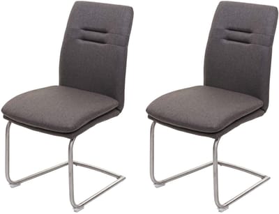 Set van 2 eetkamerstoelen MCW-H70, keukenstoel sledestoel, stof/textiel geborsteld roestvrij staal ~ grijsbruin