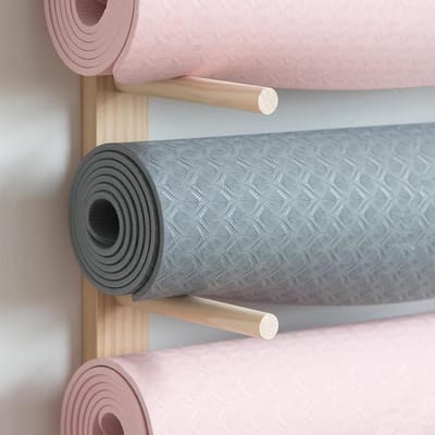 Opbergrek Yogamat - Fitness Accessoires - Ruimte Besparen - Massief Houten Frame - 8 Niveaus - Natuurlijk Hout