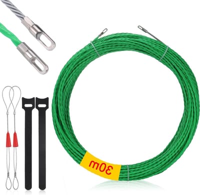 Kabeltrekker voor het doorvoeren van kabels door muren, 30m trekstangen, 4.5mm elektrische draad met 2 metalen vergrendelingen en 2 banden voor communicatiekabels, vloer- en wanddoorvoer.