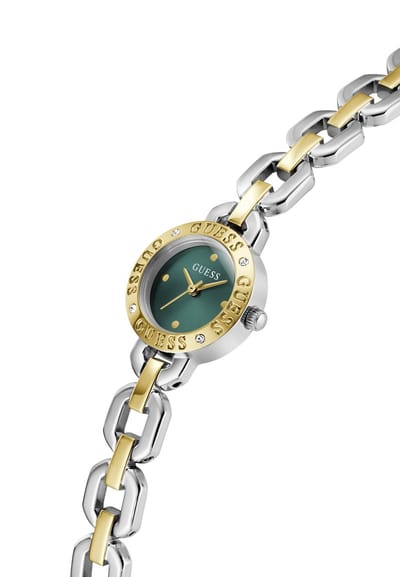 Guess Siren Analoog Quartzhorloge Zilverkleurig En Goudkleurig Kast Gemaakt Van 100% Roestvrij Staal En Een Armband Van 100% Roestvrij Staal 22 GW1019L8
