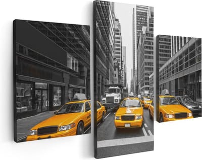 Artaza Canvas Schilderij Drieluik New York Gele Taxi's - Zwart Wit - 90x60 - Foto Op Canvas - Canvas Print