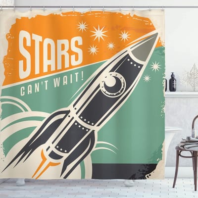 ABAKUHAUS Douchegordijn – 175x220 cm – oranje amandelgroen – sterren