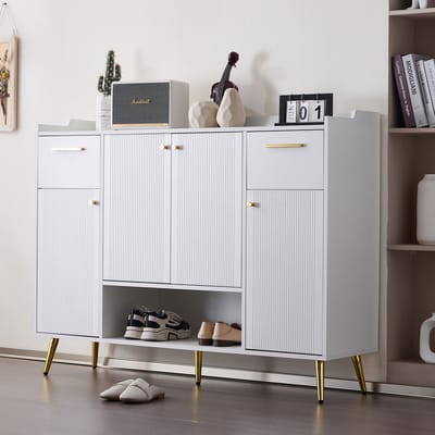 STILVORA Schoenenkast - Schoenenrek Met 2 Laden En 4 Deuren - Modern Strak Design Voor Gang Of Hal - 130x37x100 cm - Spaanplaat - Wit