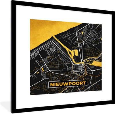 Fotolijst incl. Poster - Plattegrond - Gold - Nieuwpoort - Stadskaart - Kaart - 40x40 cm - Posterlijst