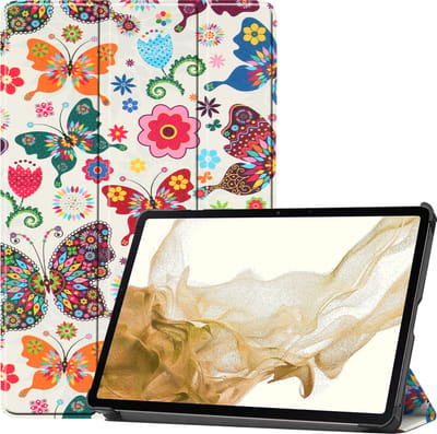 Hoes - Geschikt voor Samsung Galaxy Tab S8 - Dun & Stevig - Trifold Bookcase - Hard Cover - Hardcover Book Case - Tablet Hoesje - Vlinders