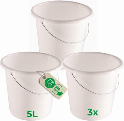 Novaliv 3 stuks emmer 5L wit met maatverdeling - schoonmaak emmer 5 liter? 22,5 cm Praktische alleskunner met schaalverdeling voor huishouden & tuin ideaal als huishoudemmer, wateremmer, dweilemmer, emmer
