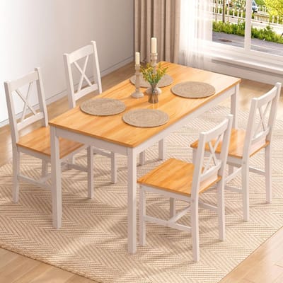 Eetgroep 4 personen - Eettafel met stoelen - Gezellig eten - Ruimtebesparend ontwerp - 108 x 65 cm - Natuur/wit