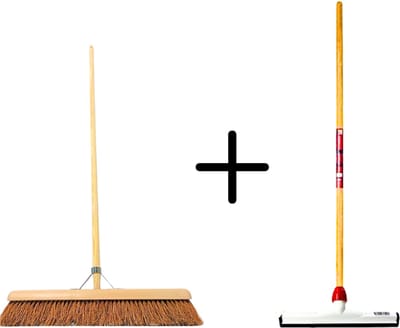 Synx Tools Coco Binnenbezem 60cm + Vloertrekker Kunststof 35cm met Steel 120cm - Zaalveger – Vloerreiniger – Natuurrubber – Zachte bezem kokos met steel 150cm