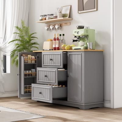 DESMIU Dressoir - Moderne Opbergkast Met 3 Laden En Verstelbare Planken - Voor Keuken Woonkamer En Eetkamer - MDF - 126x40x86 Cm - Grijs
