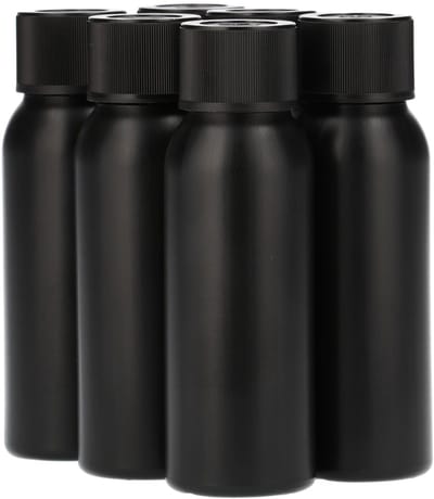 6 x 100 ml ronde fles HDPE zwart + Kindveiligedop zwart - BPA Vrij - Niet Breekbaar - Plastic Flesjes Navulbaar - Met Dop - Lege Flessen - 6 stuks.