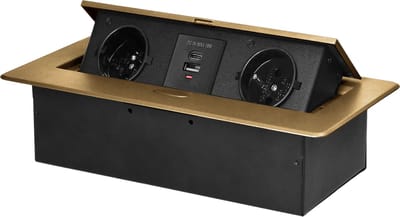 Stekkerdoos met USB - Pop up stekkerblok met 2 stopcontacten en USB-A & USB-C - Inbouw Verdeelstekker met RVS afwerking - Verdeeldoos zonder kabel - voor max. 3680 Watt - Penaarde - Messing