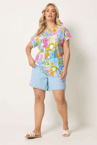 Yours Wit Tshirt Met Tegeldruk En Sierrand Size 42