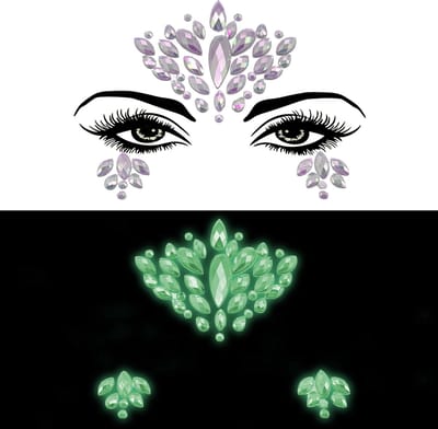 Face jewels - Glow in the dark - 3 - Gezicht sticker - Sticker - Decoratie - Diamant - Zelfklevend - Groen - party