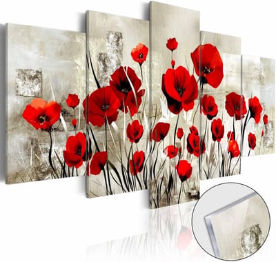 Afbeelding op acrylglas - Rode klaprozen, Rood/Beige, 5luik