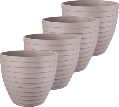 Juypal Bloempot/plantenpot Florenzia - 4x - taupe - kunststof - D13 x H11,5 cm - voor buiten/binnen