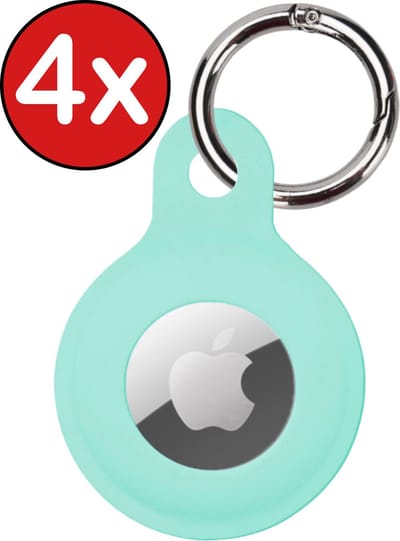 Hoesje Geschikt voor Apple AirTag Sleutelhanger Hoesje Siliconen Hanger - Hoesje Geschikt voor Apple AirTag Hanger Sleutelhanger Hoesje - Turquoise - 4 PACK