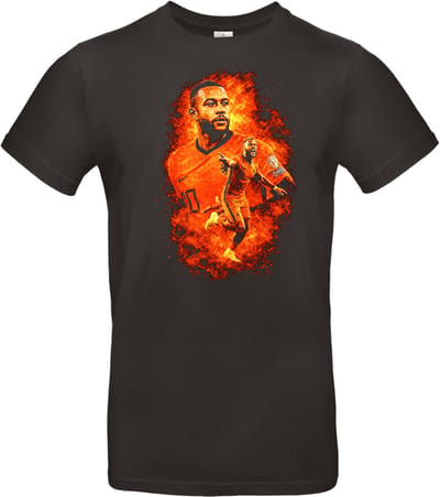 T-shirt zwart met opdruk van het Nederlandse voetbal icoon Mephis Depay maat S van Shirtmakelaar