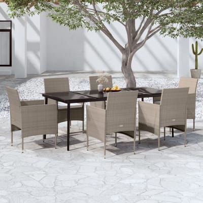 vidaXL - 7-delige - Tuinset - met - kussens - beige - en - zwart