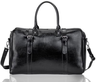 Solier SL16 Hamilton - Weekendtas Heren - Echt Leer - Handbagage Formaat - Schouderriem - Zwart