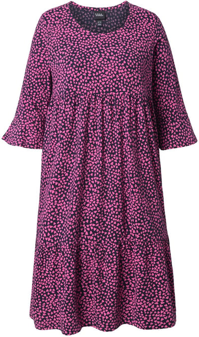Ulla Popken - Dames - Midi-jurk harten A-lijn ronde hals 3/4-mouwen - Marine - Maat 42+
