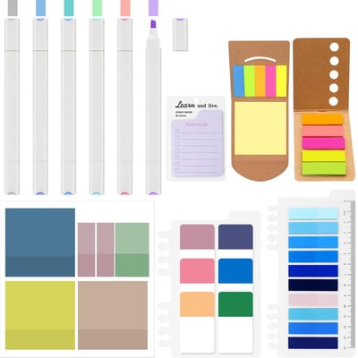 Dailygoods- Plakbriefjes 860 Stuks - Zelfklevende Notitieblaadjes - Transparante Sticky Notes - Kleurstiften - Meerdere Maten - Perfect voor Kantoor/School