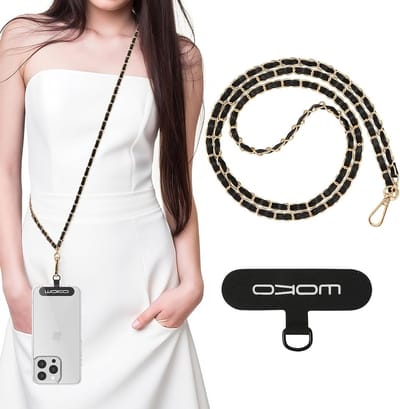 Metalen Telefoon Lanyard en Anti-Diefstal Ketting voor Smartphones, Handenvrije Nekhouder voor Reizen, Woon-werkverkeer en Dagelijks Gebruik, Goud en Zwart