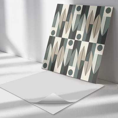 Wallfluent Vinyl Tegels - Abstract Geometrisch Patroon Zelfklevende Vinyltegels - 30 cm x 30 cm - Grijs Vinyl Tegels - Set van 9 - Vierkant PVC Tegels - Patroon Plaktegels - Vloer Tegels PVC - Plaktegels Keuken en Badkamer
