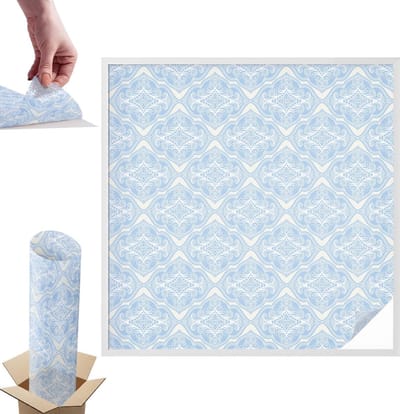 Tulup Raamfolie Anti inkijk - Bloemenornament Anti inkijk Raamfolie - 100x100 cm - Blauw Raamfolie Tegen inkijk - Zelfklevende Anti inkijk Folie Glas in Lood - Voor de slaapkamer, woonkamer en hal. - Zonwerende Raamfolie Glas in Lood