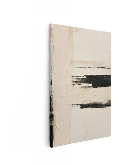 Artaza Canvas Schilderij Abstract - 60x90 cm - Wanddecoratie Japandi - Muurdecoratie Modern - Decoratie Beige Zwart - Schilderijen Op Canvas