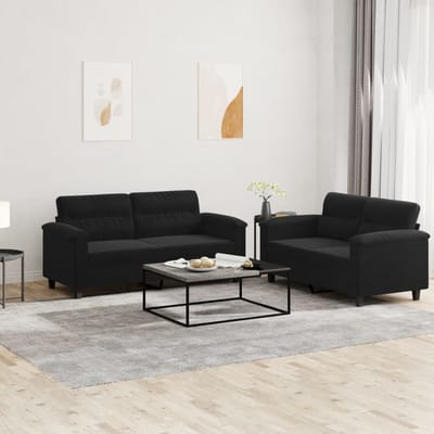 vidaXL - 2-delige - Loungeset - met - kussens - microvezelstof - zwart