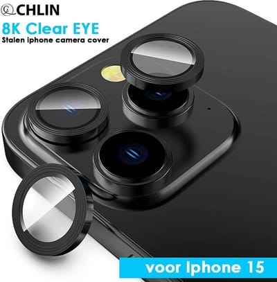 CL Chlin® 8K ClearEye Iphone 15 camera lens protector - 9H sterkte - Iphone 15 camera lens cover - Iphone 15 bescherming - Iphone 15 accessoires -