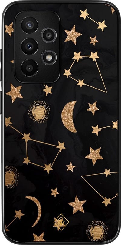 Casimoda® hoesje - Geschikt voor Samsung Galaxy A53 - Counting The Stars - Zwart TPU Backcover - Sterren - Goudkleurig