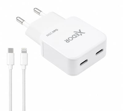 Xedor® Charge - 20W Snellader iPhone - USB-C Oplader met 2 Meter Gevlochten USB-C naar Lightning Kabel - GaN PD 3.0 Adapter USB-C - Geschikt voor iPhone 14/13/12/11/XR/XS/8 - Wit