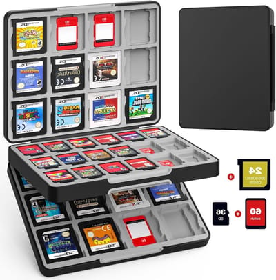 Draagbare Game Card Case voor Nintendo Switch, 3DS en 2DS met 60 Slots voor Spellen en 36 SD Kaarten, Magnetische Sluiting, Zwart