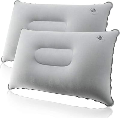 2x Ultralicht Opblaasbaar Kussen Grijs - Compact Luchtcomfort voor Reizen, Kamperen en Rugondersteuning