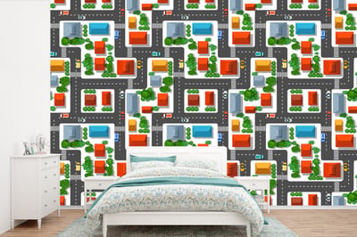 Behang - Fotobehang Patronen - Auto - Huis - Jongens - Kinderen - Kids - Breedte 360 cm x hoogte 240 cm