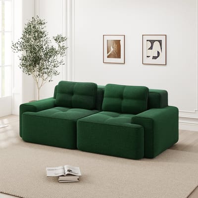 Modulaire corduroy loveseat - compacte cloud sofa met diepe zit - 2 personen - groen - geen montage nodig - huisdierbestendig - antislip onderkant - 32D hoogelastisch schuim