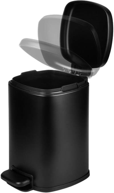 Pedaalemmer Metaal - Prullenbak Badkamer - Hygiënisch Afval - Soft Close Deksel - 6 Liter Inhoud - Zwart