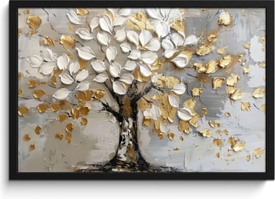 Poster in lijst - Fotolijst 60x40 cm - Posters - Boom - Beige - Grijs - Goud - Abstract - Posterlijst zwart - Decoratie - Wanddecoratie woonkamer - Muurdecoratie slaapkamer