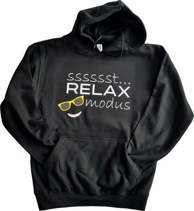 Zwarte hoodie met "Sssssst... RELAX modus" - 5XL - trui, hoedie, relaxen, vrij zijn, vakantie, weekend, huispak, vrije tijd, black, XXXXXL, zonnebril, zonnebril