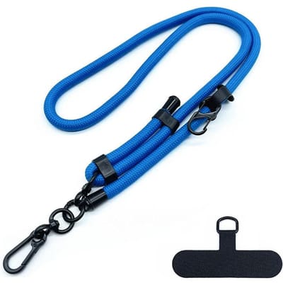 Lanière de téléphone Réglable Extérieur Universel Étui Bandoulière Épaule Carte Cordon de Cou Clip Accroche Anti-perte Dragonne bleu